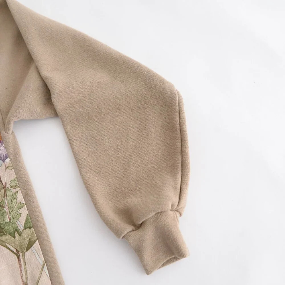 Vintage Jerzees Tan Floral Zip Up With Hidden Pockets Sweater Large - Picture 5 of 12